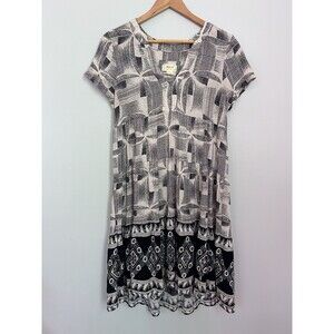Maeve Anthropologie Dress Womens M Gray Black Abstract Print Short Sleeve